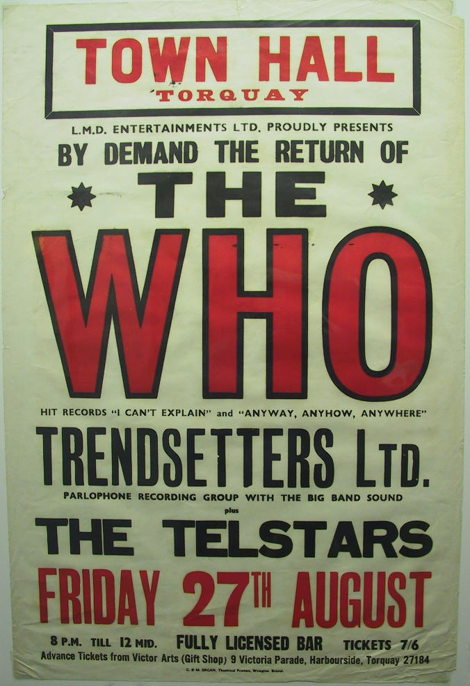 The Who Torquay Town Hall Concert Torquay Devon Poster 1966 